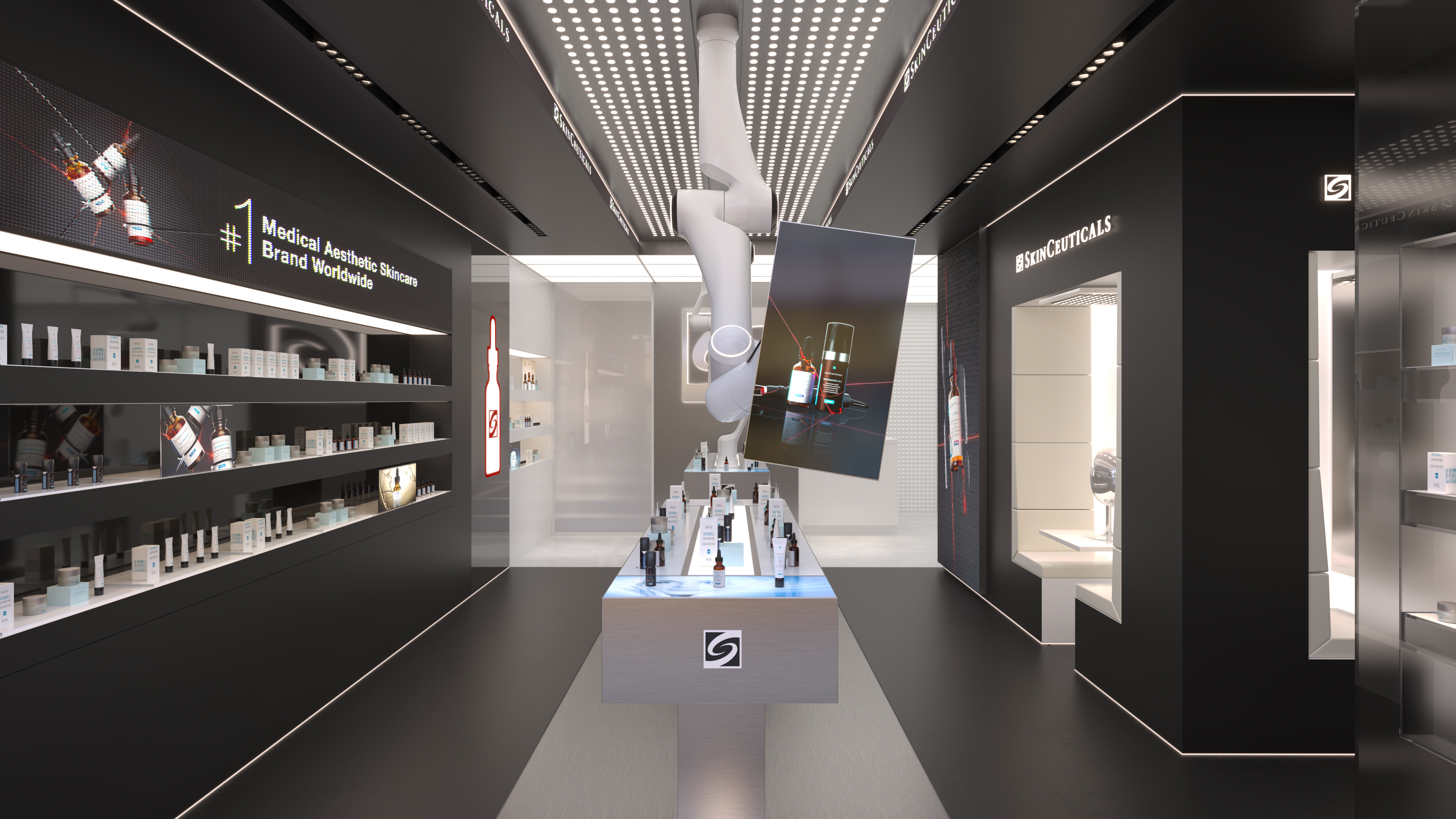 Retail cosmétique — SkinCeuticals — rendu 3D architectural MD Studio